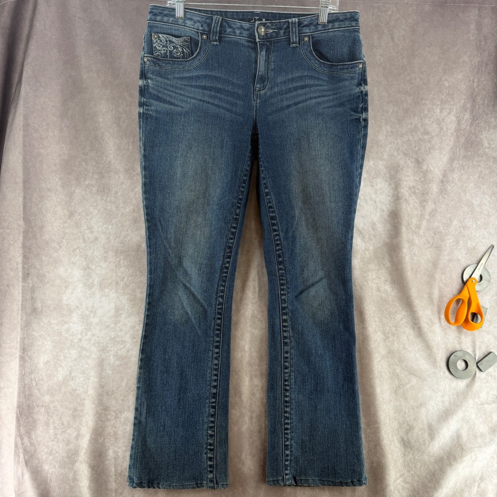 Apt 9 Modern Fit Bootcut Jeans Womens 10 Dark Wash Rhinestone Embroidered Pocket